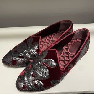 NWOB Birdies Heron Seasonal Sequin Velvet Flat 7.5